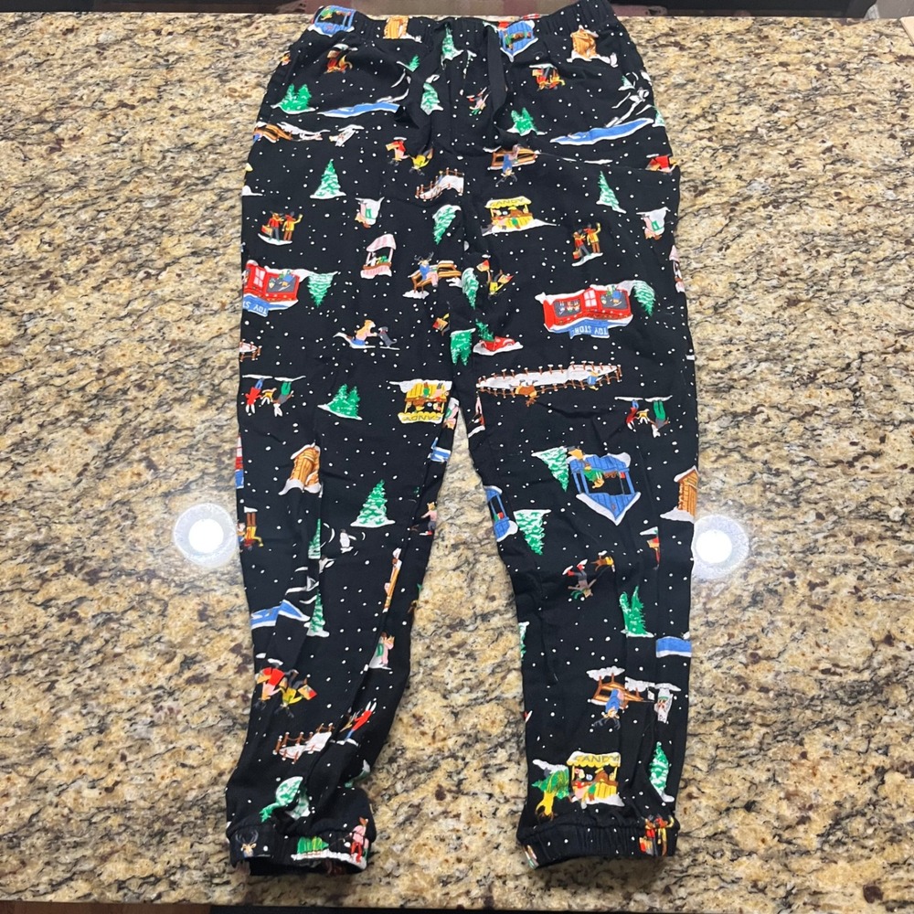 Old Navy Womens Christmas Winter Village Flannel Pajama Jogger Pants Black M